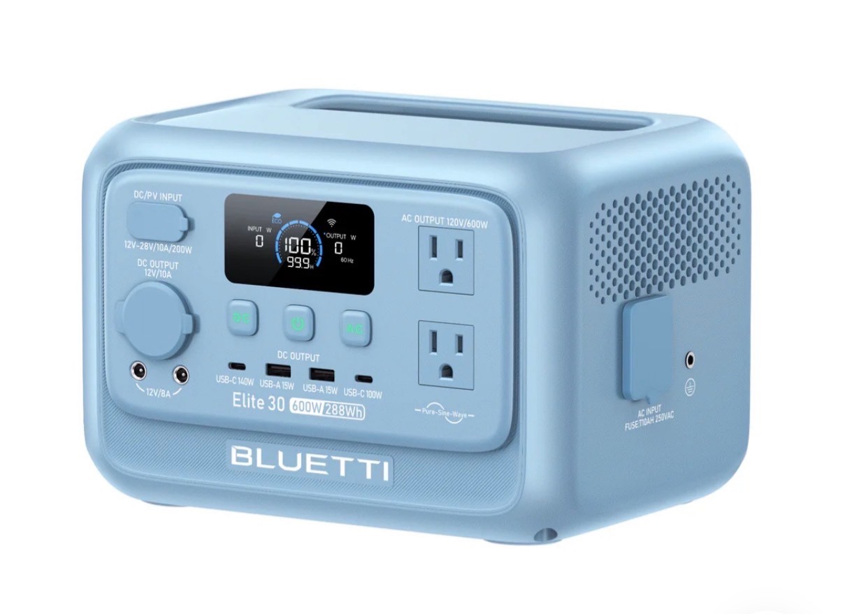 bluetti elite blue 30 v2 portable power station 600W 288Wh + 60W solar panel
