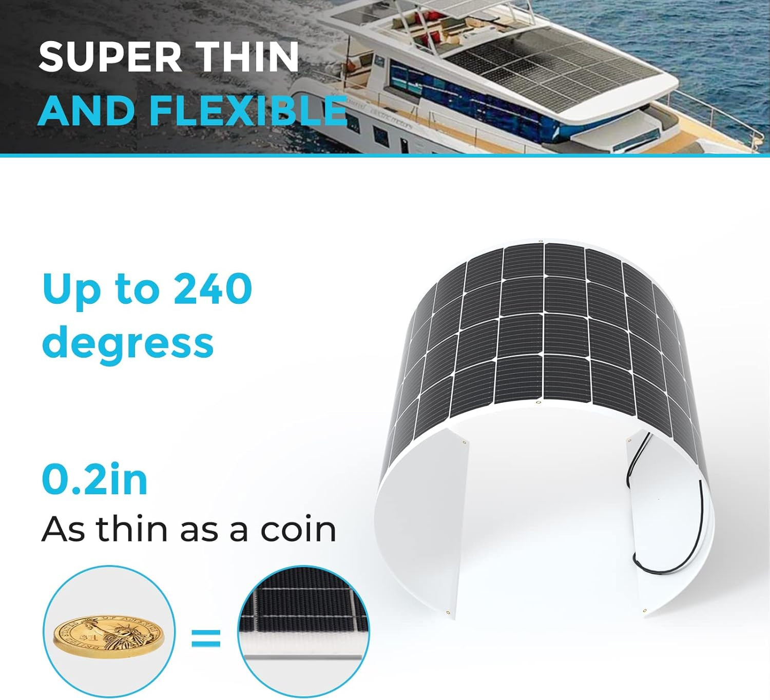 Solar Panels 200 Watt 12V, Flexible Solar Panel 200W 22% High-Efficiency, 240° U
