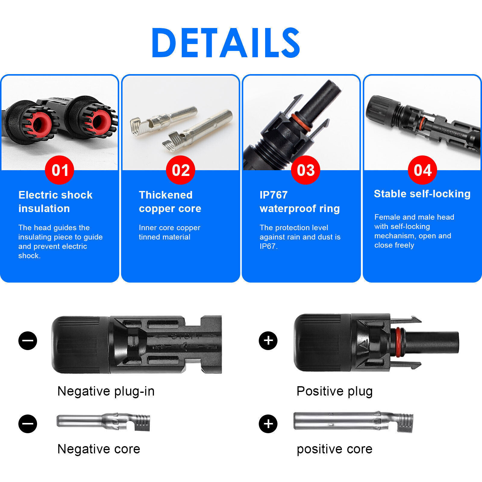 5~20 pairs Male Female Wire Cable Connector Set Solar Panel 30A Waterproof