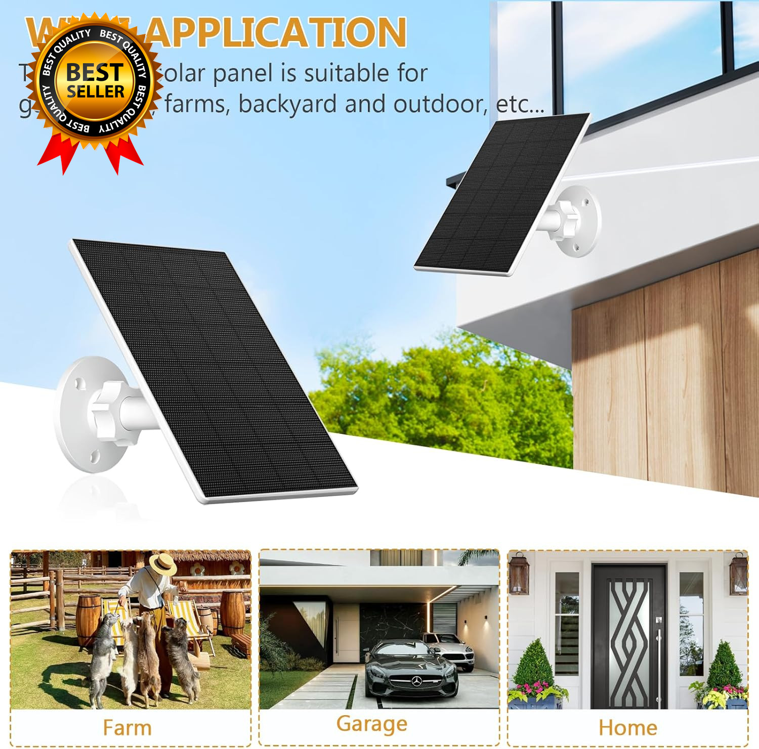 2W Solar Panel for Security Cameras, Solar Charger with Micro