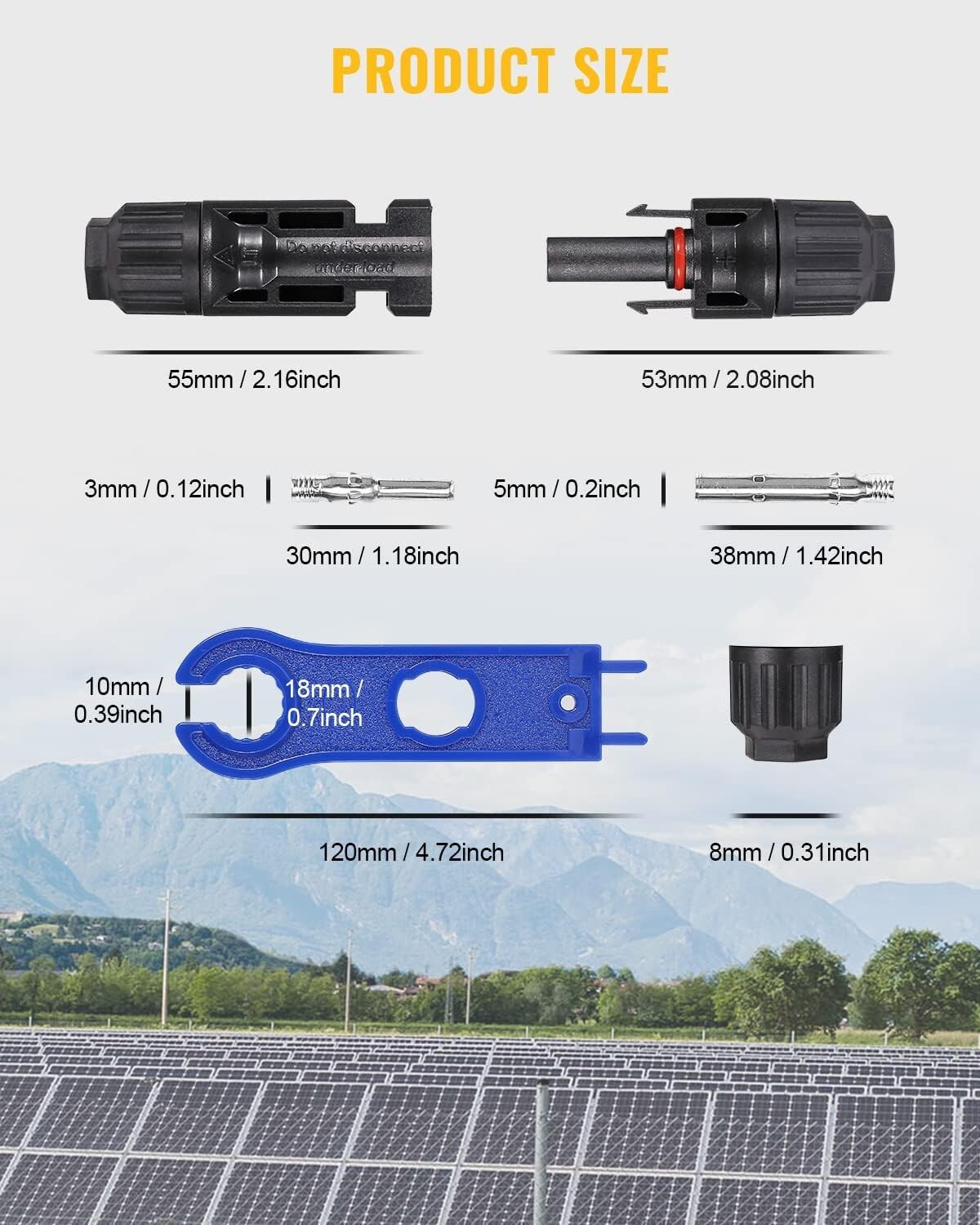 Universal 12 PCS Solar Cable Connectors with Spanners – Ideal for All PV Systems