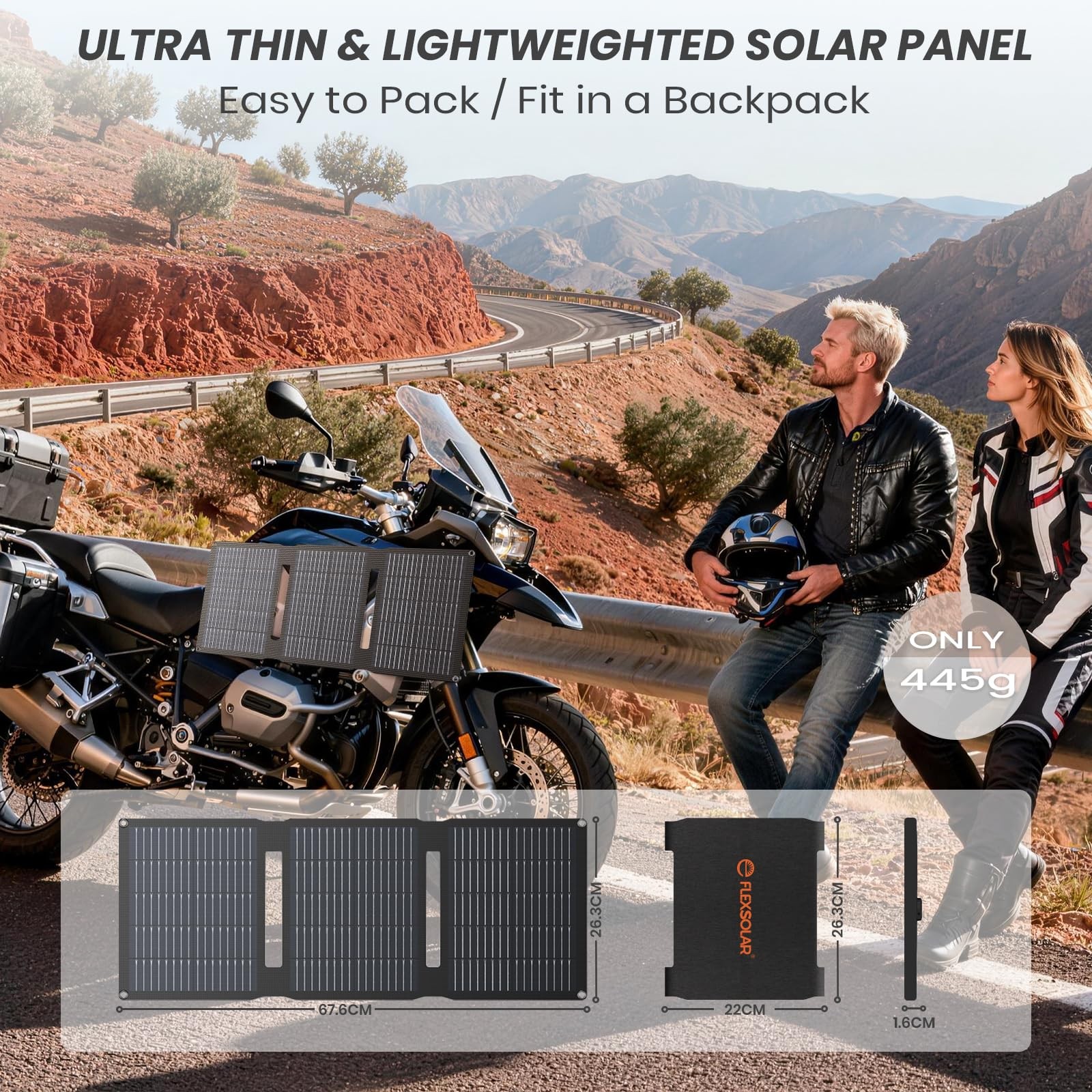 28W Foldable Solar Panel Trickle Charger – 12V DC & QC3.0 USB Output – Battery