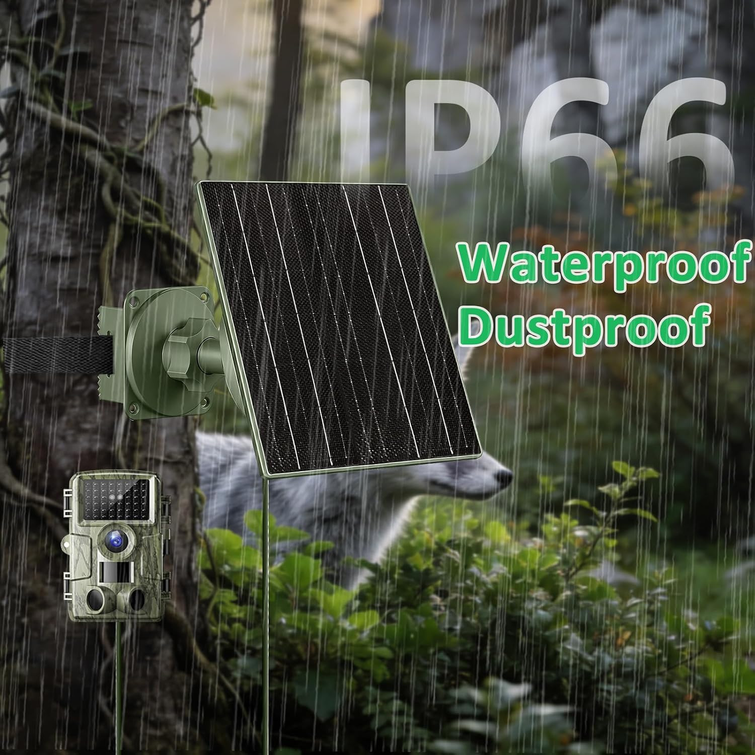 10W Solar Panel for Trail Cameras, DC & USB-C Solar Charger with 10400Mah Batter
