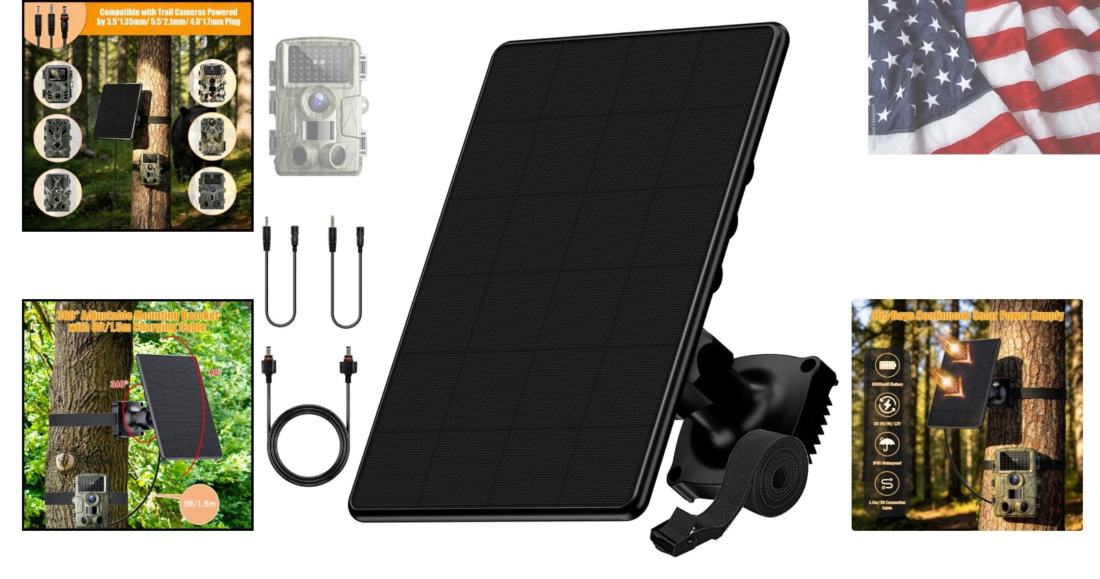 Trail Camera Solar Panel,6W Solar Charger Kit 6V/2A 9V/1.5A 12V/1A,4000mAh Ba…