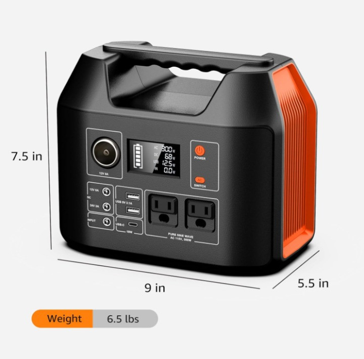 Estación portátil 300W con batería 296Wh y salida AC para camping y emergencia