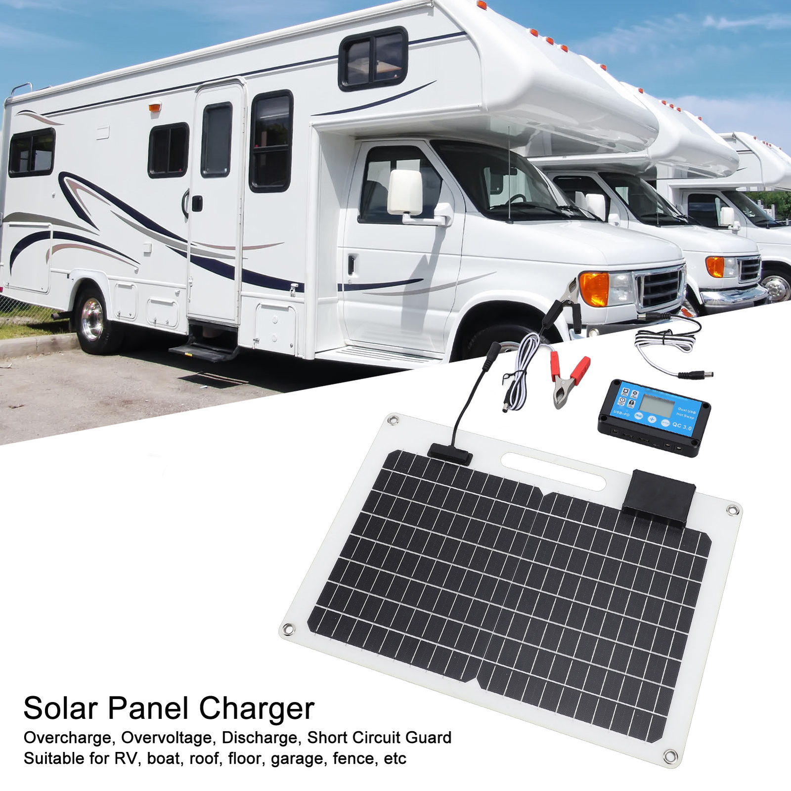 Solar Panel Battery Charger 100W Monocrystalline Silicon 12V 24V Dual USB 100