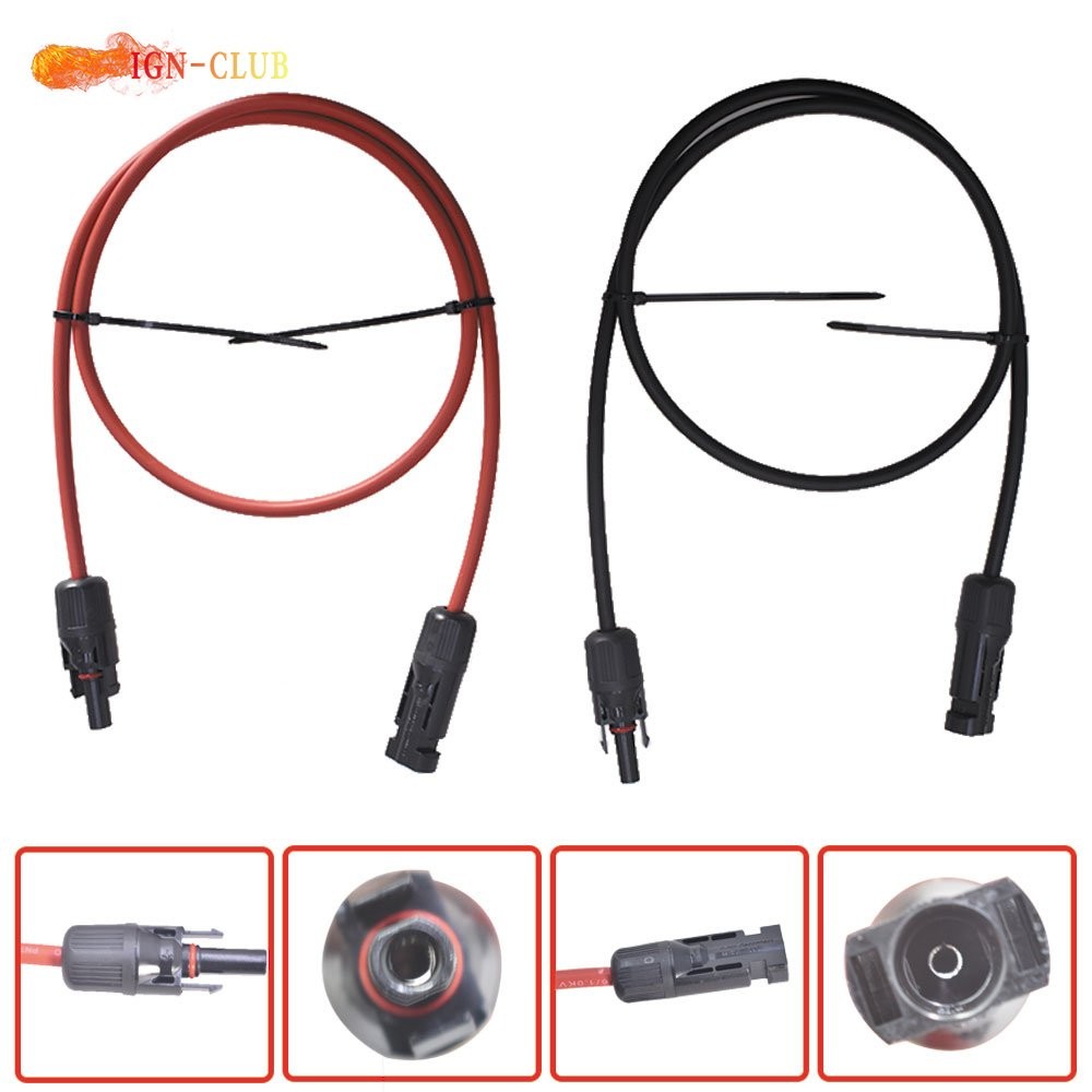 1 Pair 3FT Durable Solar Panel Extension Cable Wire Connector 10 AWG Black+Red
