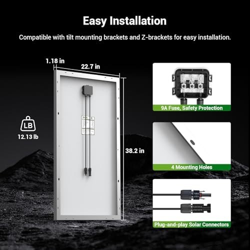 100 Watt 12V Monocrystalline Solar Panel with Solar Connectors, High Efficiency