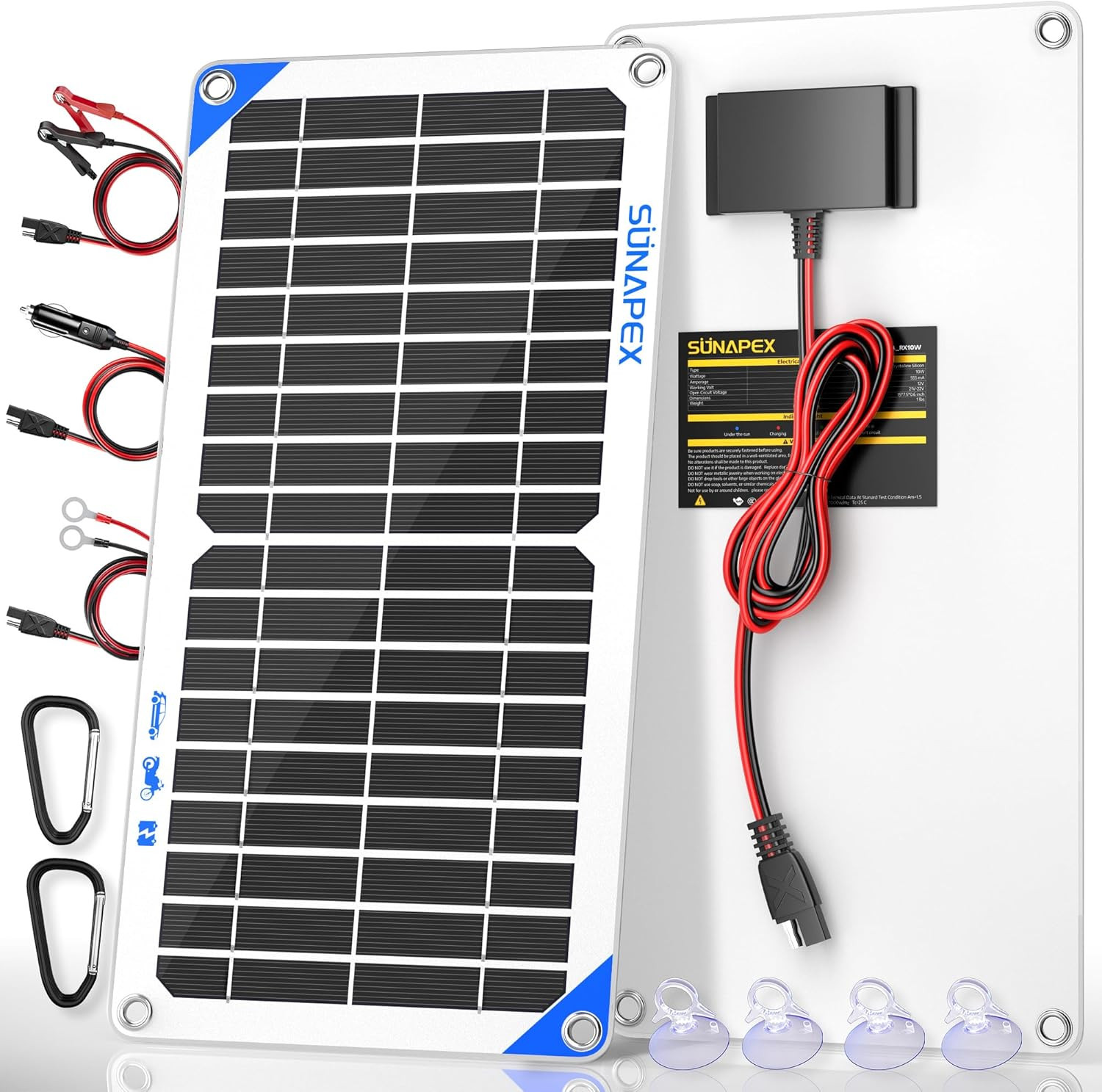 SUNAPEX 12V 10Watt Solar Trickle Charger Maintainer – Waterproof Solar Powered B