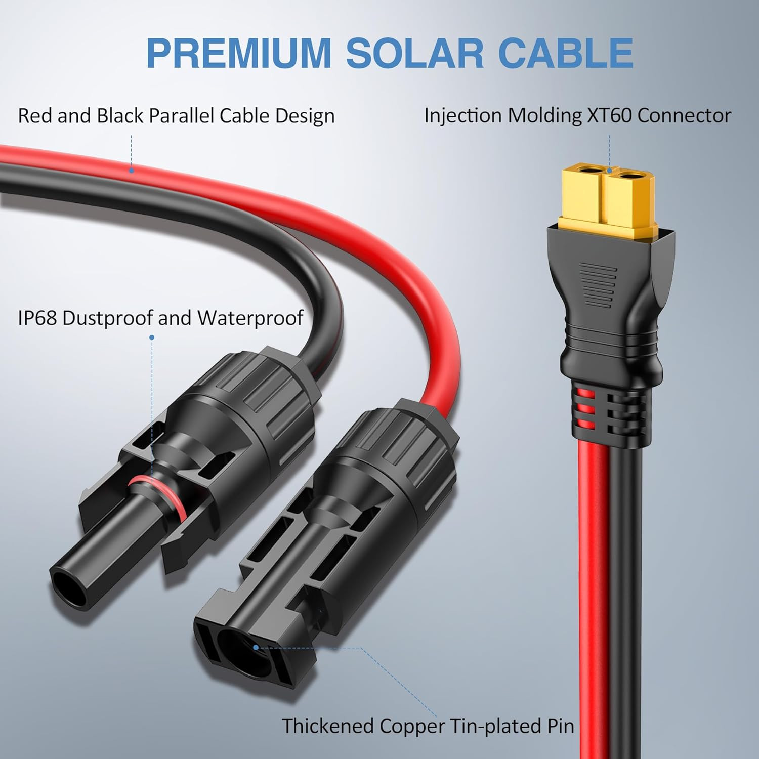 Solar to XT60 Extension Wire (15Ft, 12AWG) for Ecoflow Generator and Portable Po