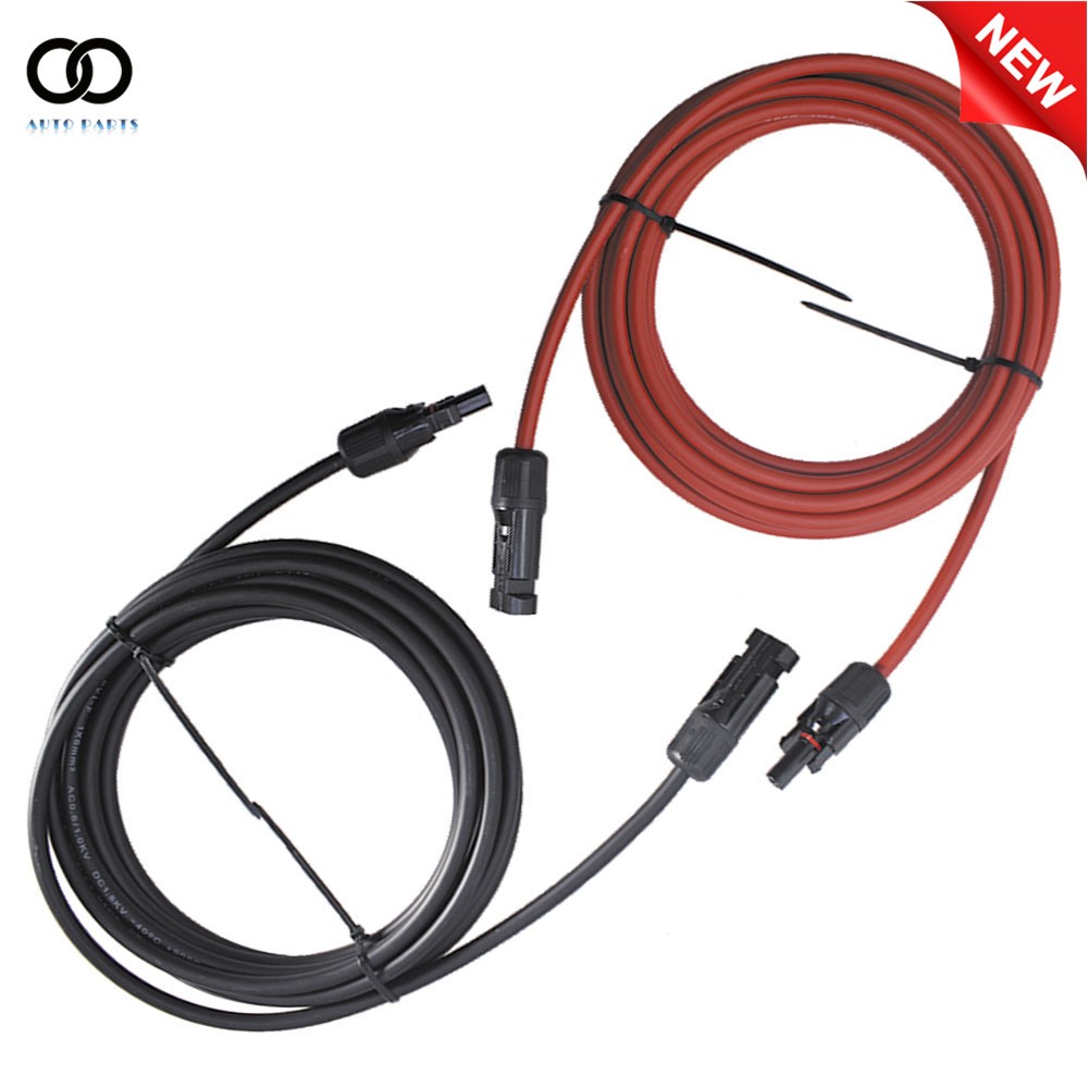 1 Pair 10 AWG 15 FT Black + Red Solar Panel Extension Cable Wire Connector
