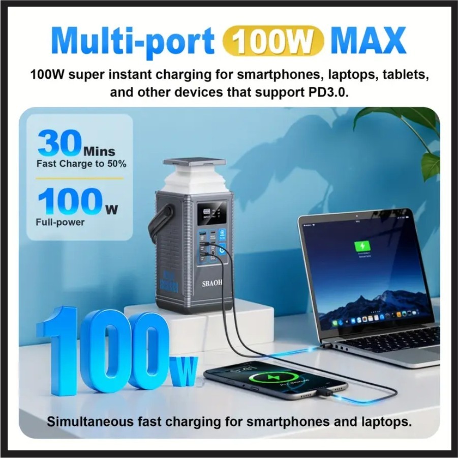 SBAOH 300W 296Wh Portable Power Station Solar Generator Backup Save $100 vs Comp