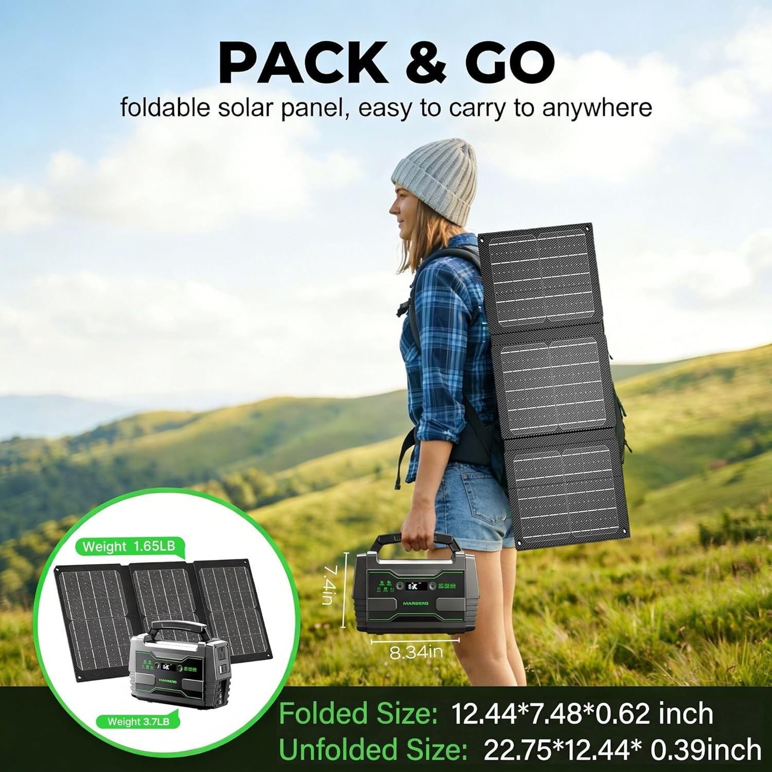 MARBERO 155Wh Solar Generator w/ 30W Panel Portable Power Station AC USB