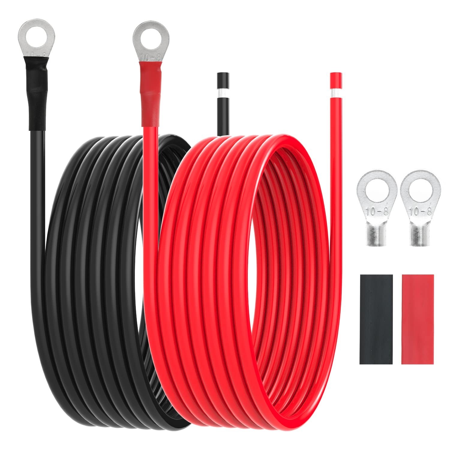8 AWG Battery Cables – 10FT Tinned Copper Solar Panel Wire with 5/16” Lugs for