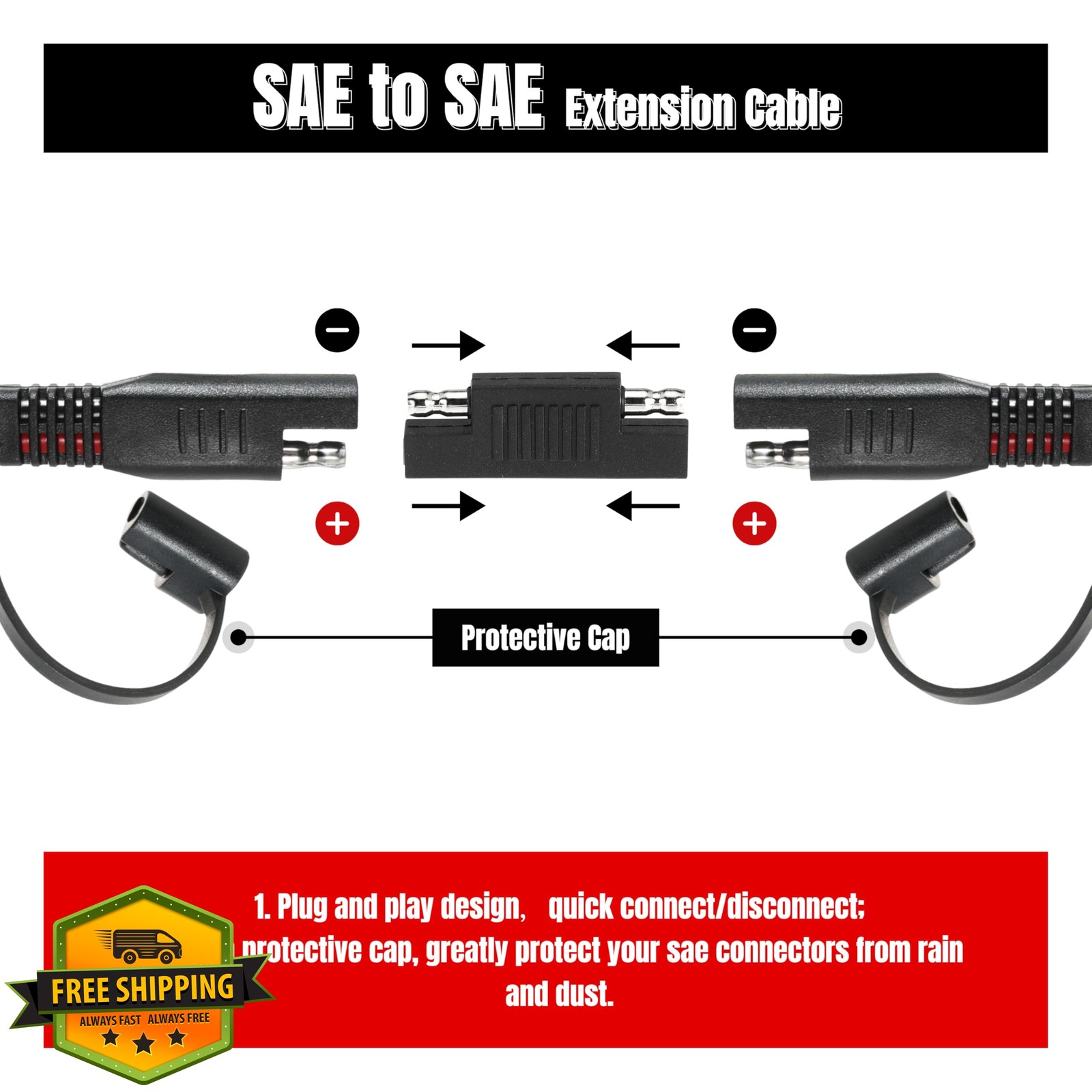 unrulysoul 12FT 16AWG SAE Extension Cable