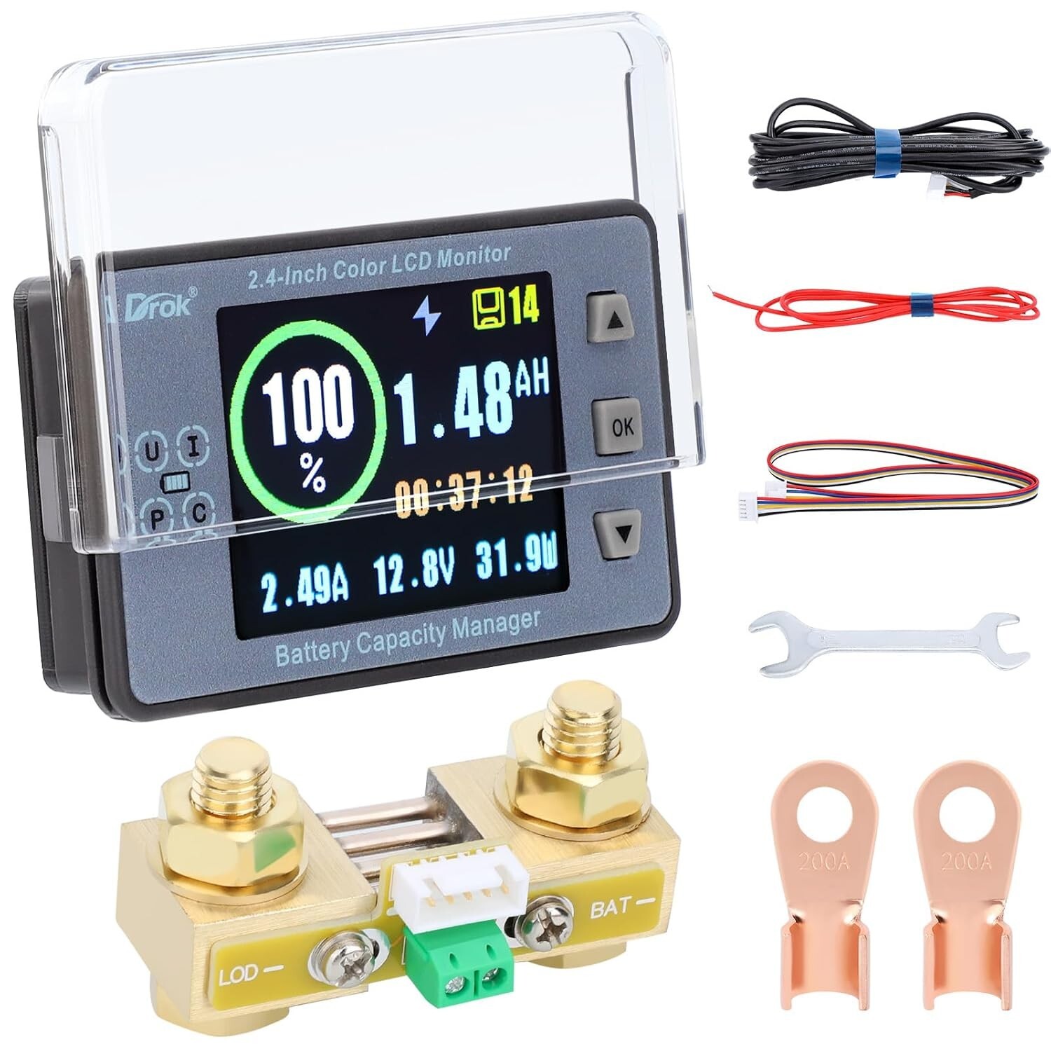 DROK Coulometer, DC 8-100V 100A Battery Monitor 12V 24V 36V 48V 60V Volt Amp Wat