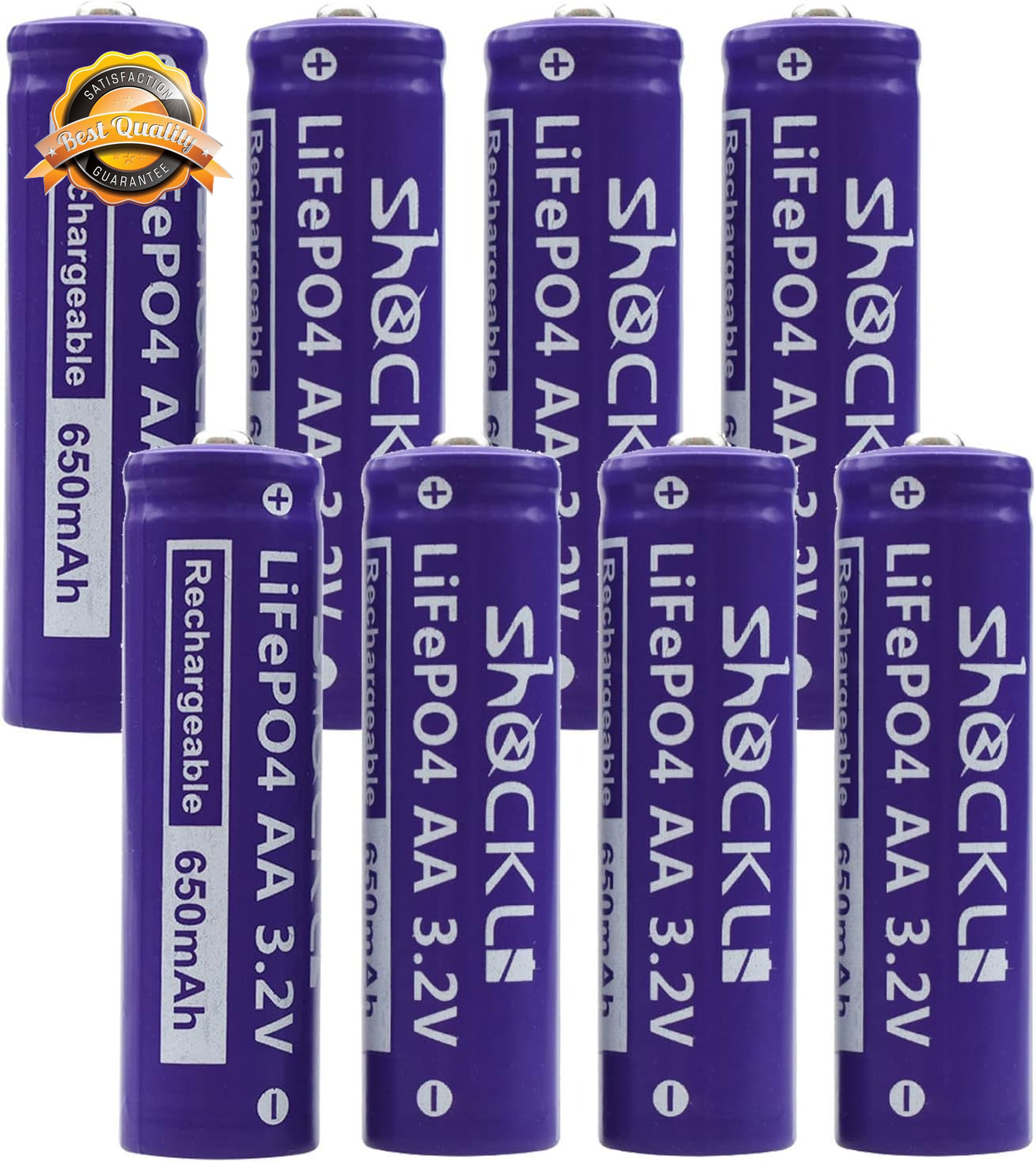 LiFePO4 AA Rechargeable Battery 3.2V 650mAh 8 Pack Solar Cell