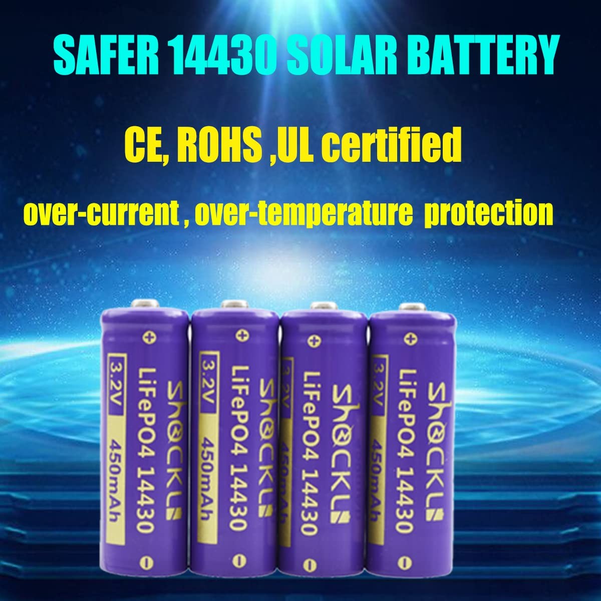 funkawa 6Pack Shockli 14430 3.2V 450mAh LiFePo4 Rechargeable Solar Battery fo…