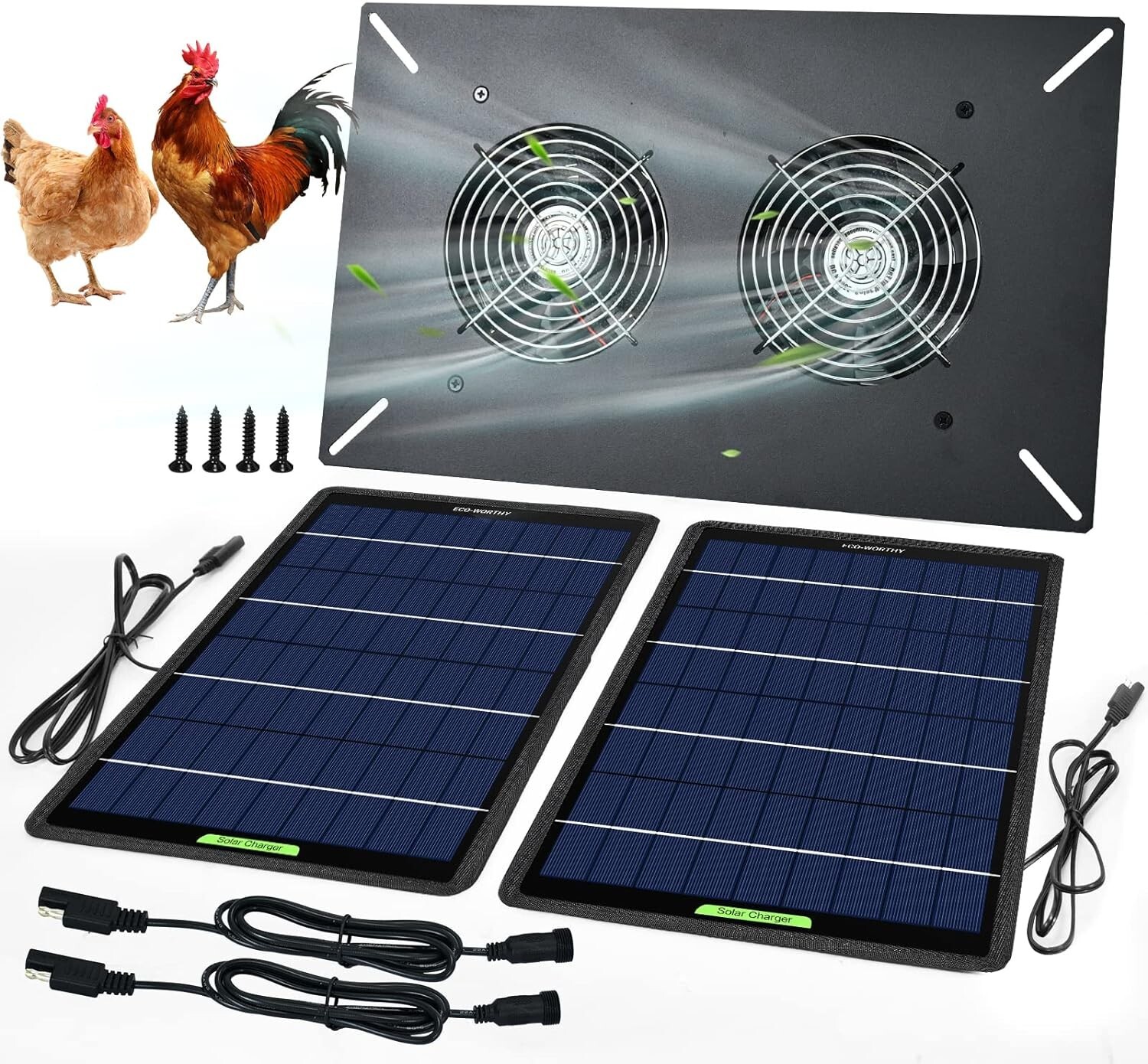 DC HOUSE Solar Waterproof Powered Fan Kit, 2-20W Panels High Speed DC Brushless