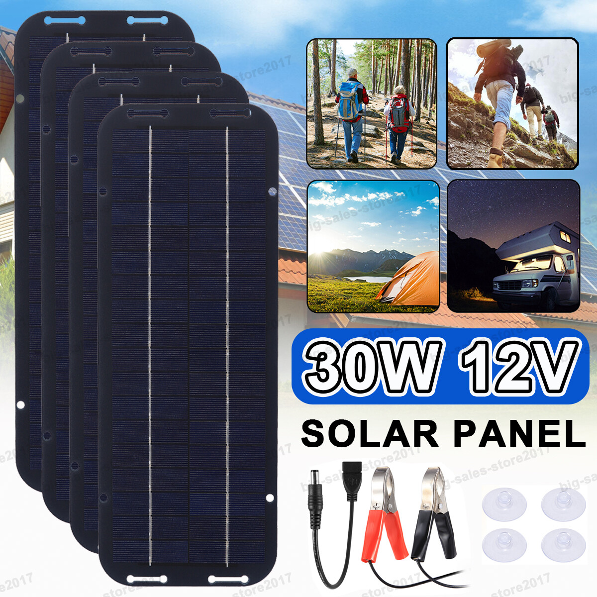 30W Solar Panel 12V Trickle Charge Battery Charger For Maintainer Marine RV Car
