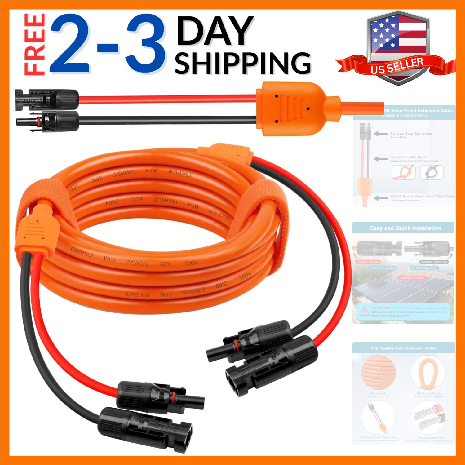 Solar Panel Extension Cable 10FT – 10AWG+14AWG Solar Wire with Female & Male …