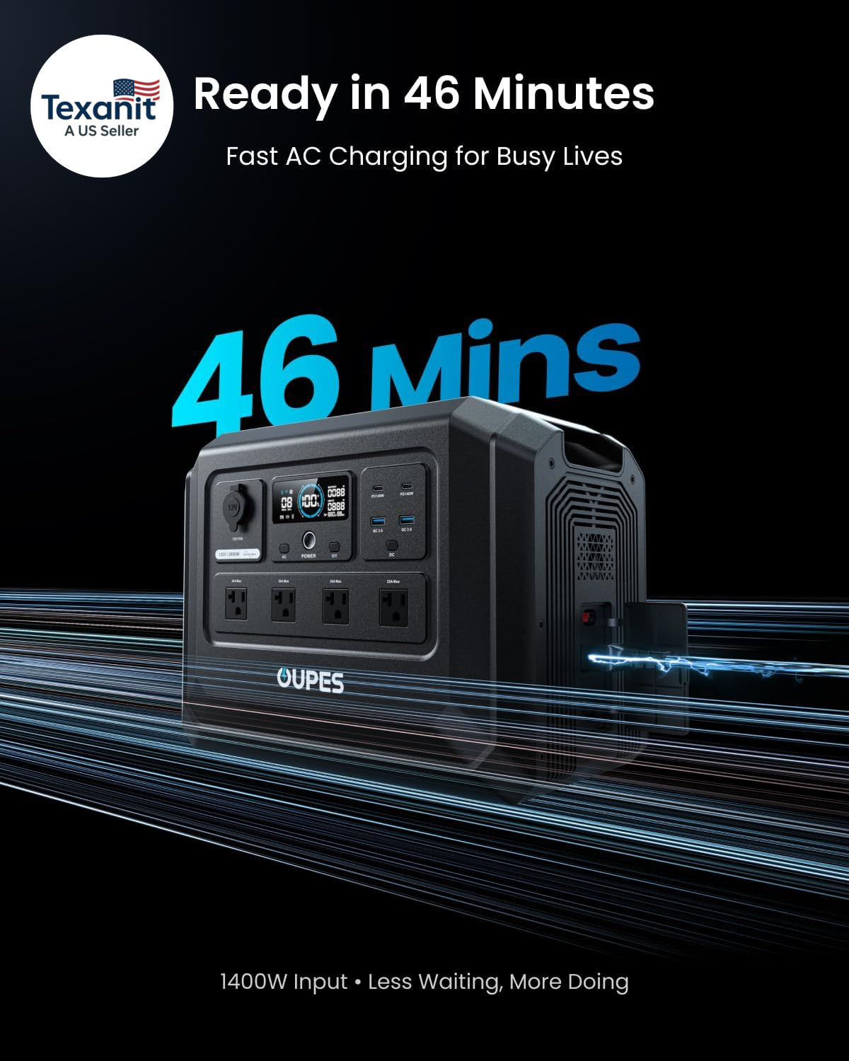 Mega 1 Lite Portable Power Station 1024Wh, 2000W AC Outlets (4500W Peak), Lifepo