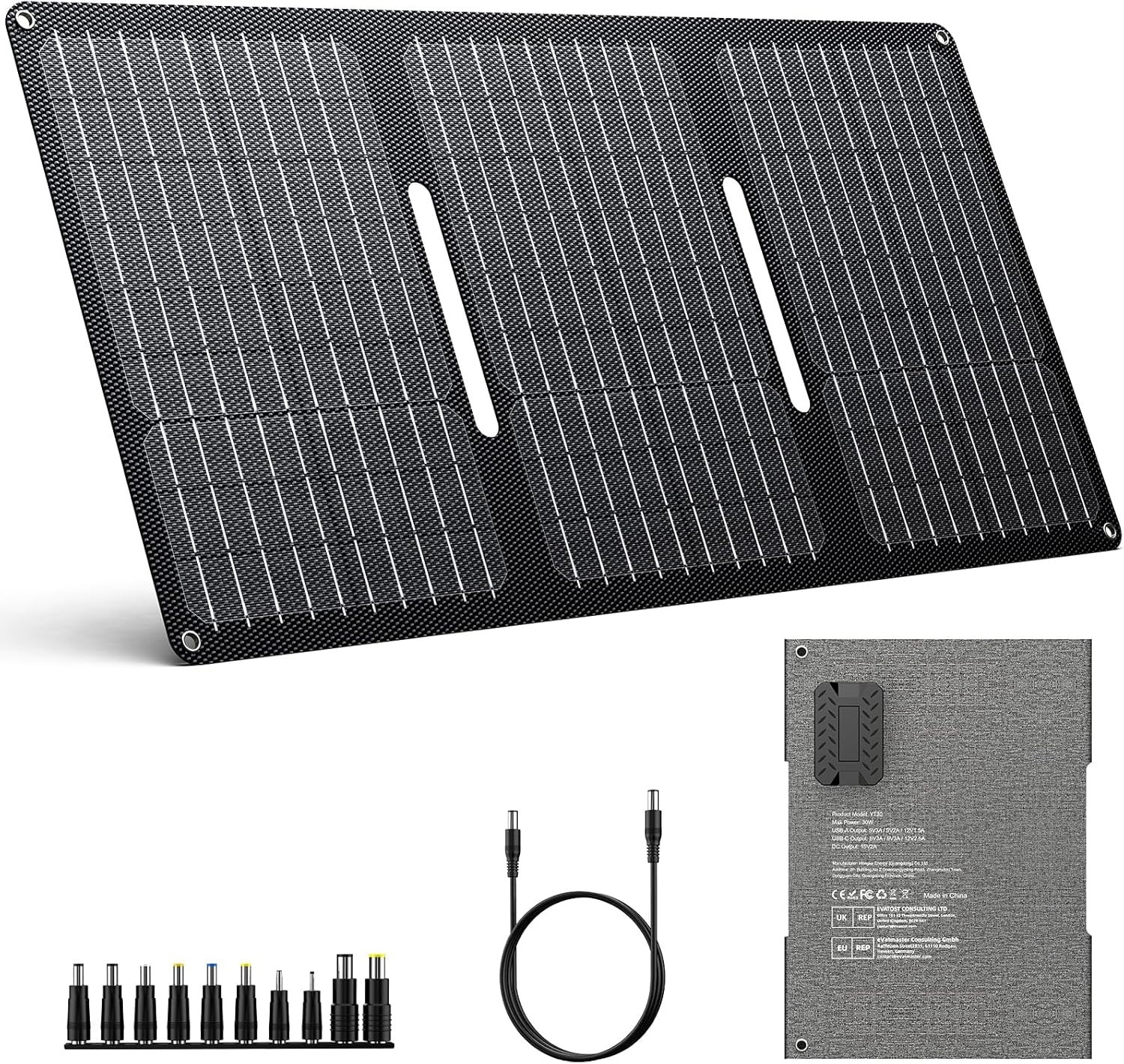 30W Solar Panel Charger with QC3.0 USB & DC Output