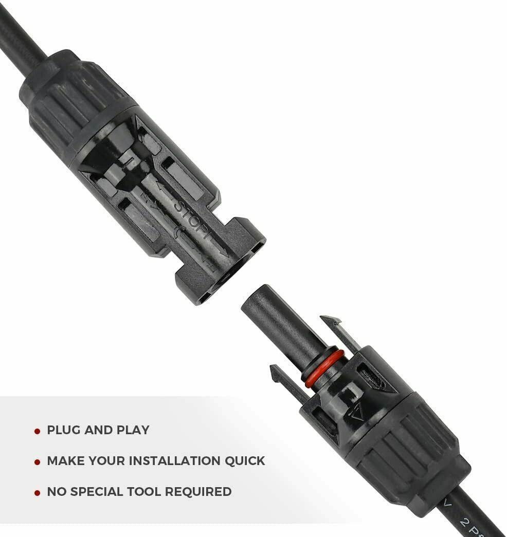 2Pack 30A Solar Panel Y Branch Cable Wire Adapter Connector Extension Waterproof