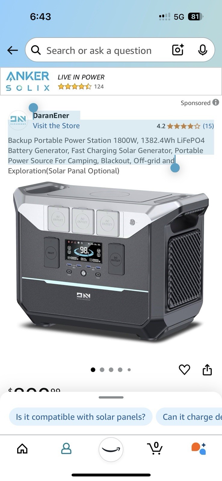 DaranEner NEO1500 PRO Portable Power Station 1800W 1382Wh Solar Generator F2T0