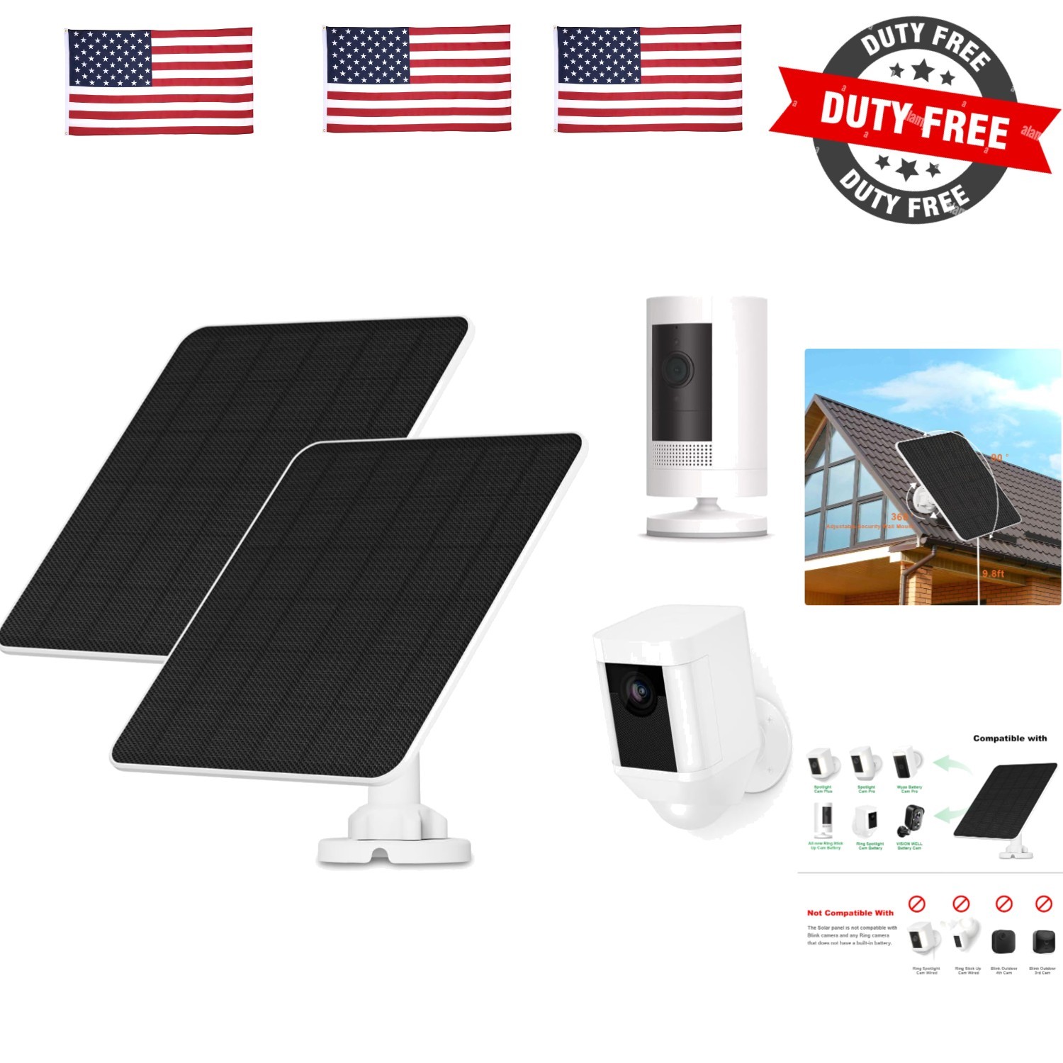 Solar Panel for Ring Camera, 5W Solar Panel Charger for Stick Up Cam/Pro Batt…