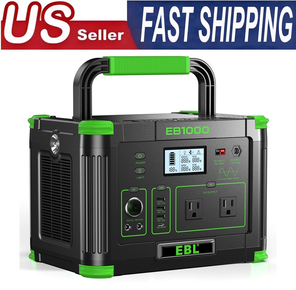 1000W 999Wh Power Station Portable Generator RV LiFePO4 Backup Battery Camping