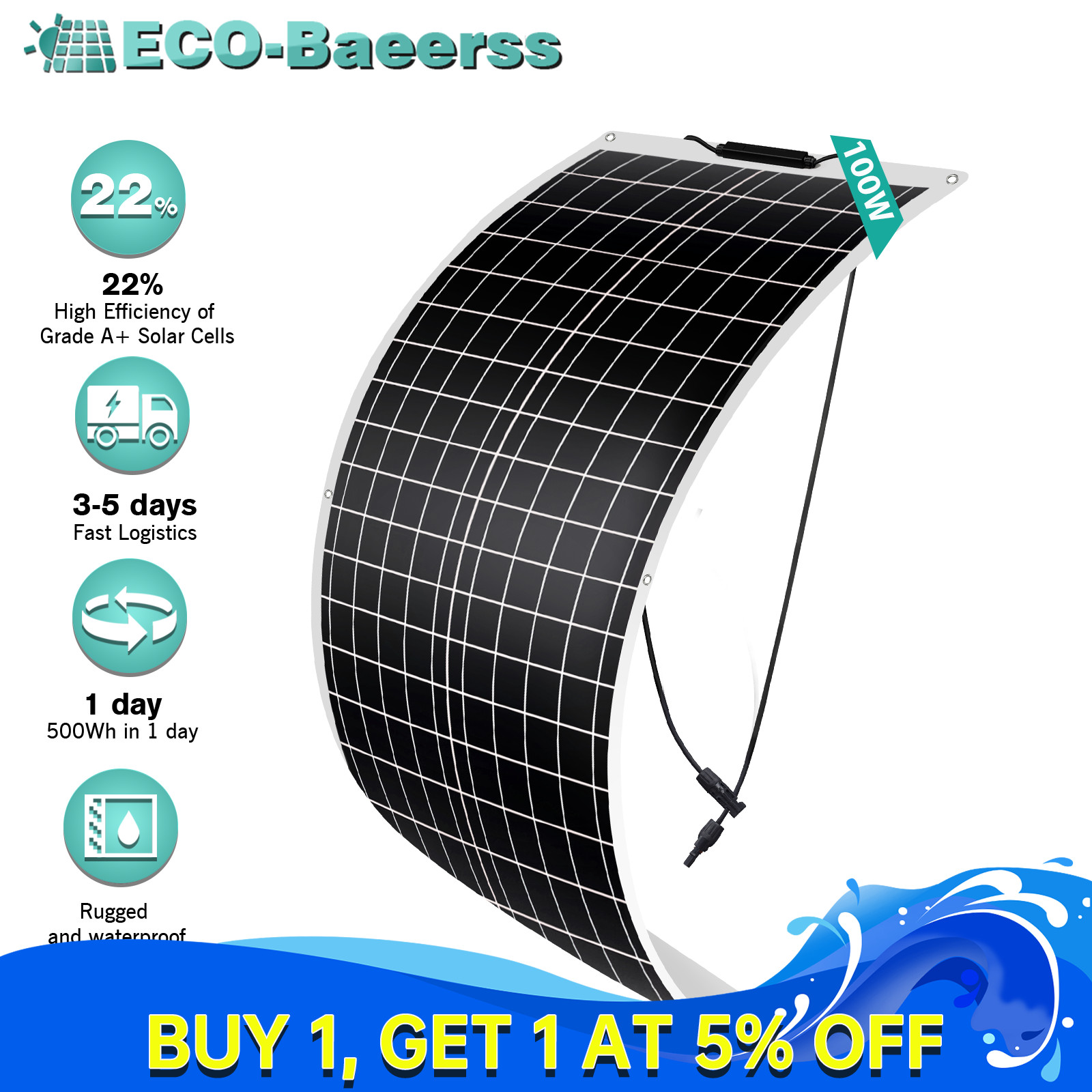 100W Watt Flexible Mono Solar Panel 12V Volt Car Boat RV Home Rooftop Camping