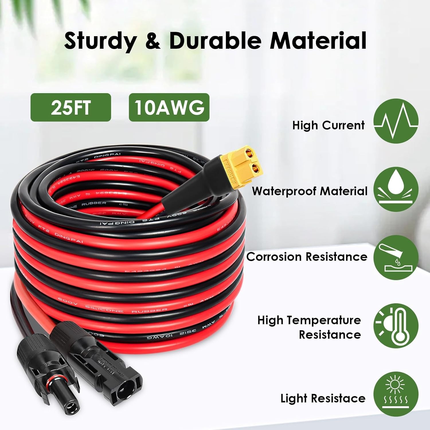 Efficient 25FT Solar to XT60 Extension Cable – Ideal for Camping and Travel