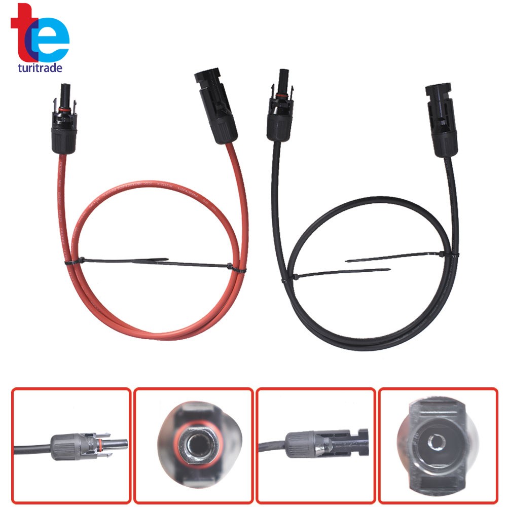 1 Pair 3 Feet Solar Panel Extension Cable Wire Connector Black + Red 10 AWG