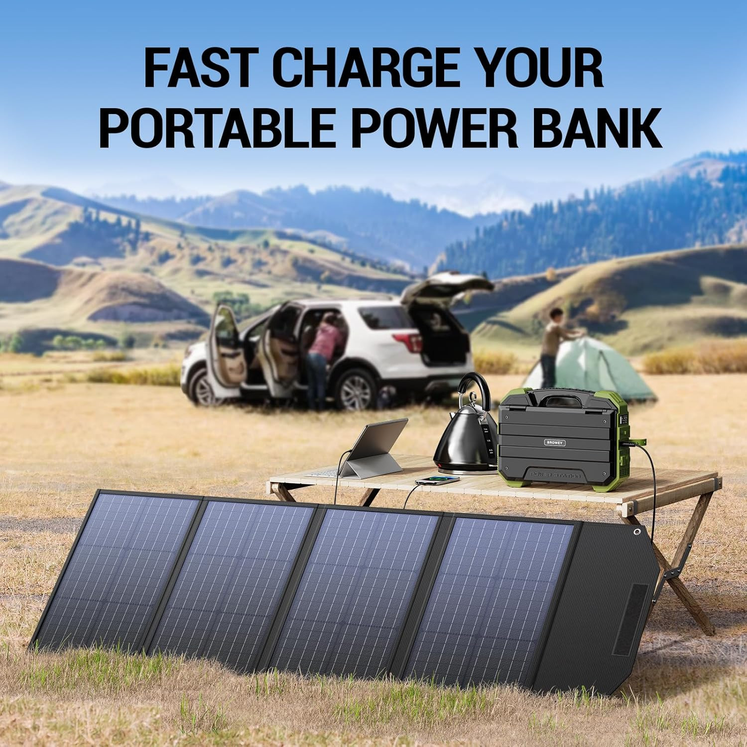 BROWEY 120W Foldable Solar Panel plus Multi Charging Cord