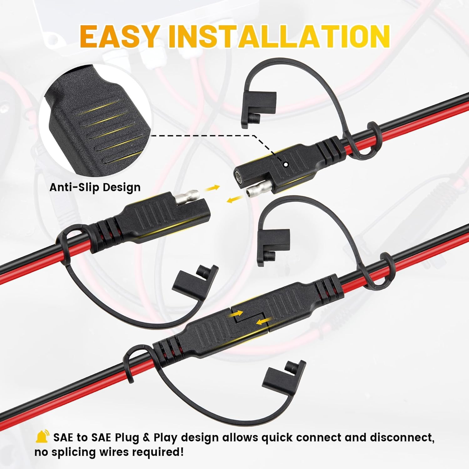 6FT 16AWG SAE Extension Cable with Polarity Reversing Adapter, Heavy Duty 2 Pin