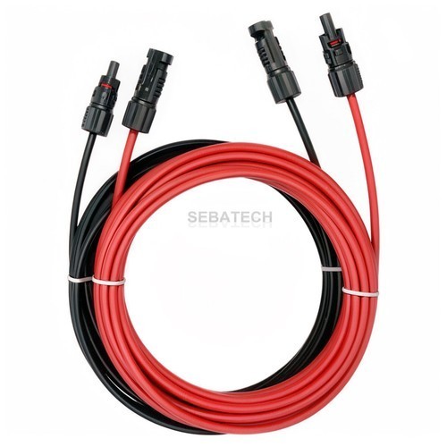 2 Ft. Solar Panel Extension Cable PV Wire Solar Connectors Pair Black Red 6mm²