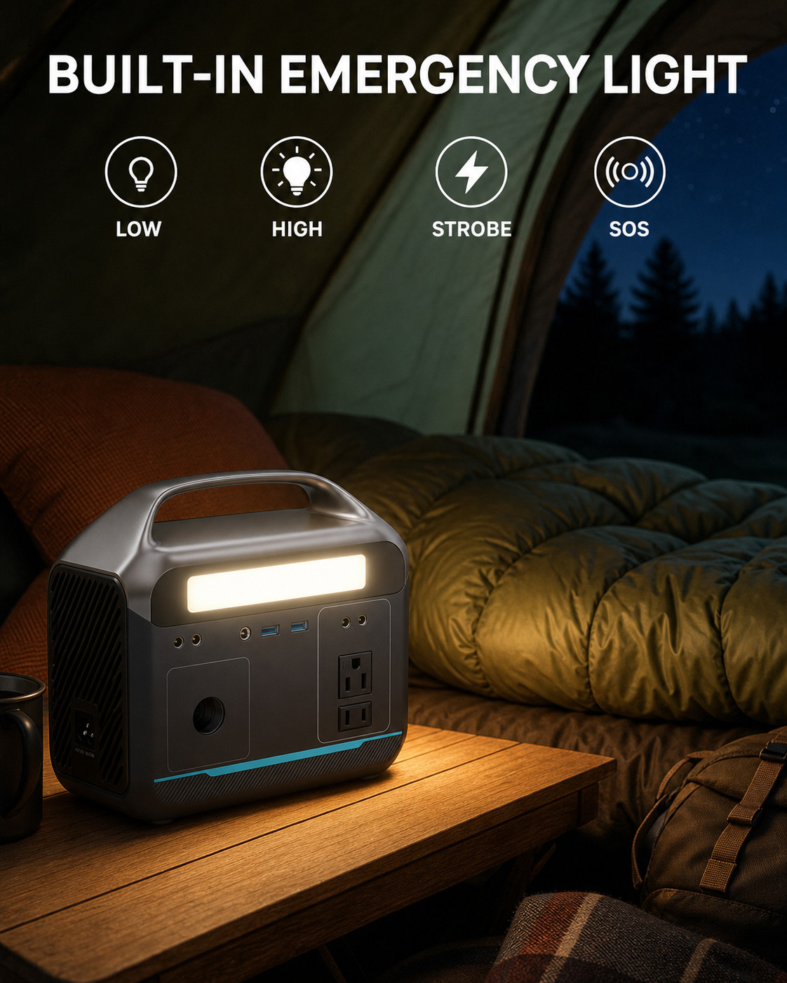 288Wh Portable Power Station 350W 600W Surge LiFePO4 Battery 110V AC Outlet
