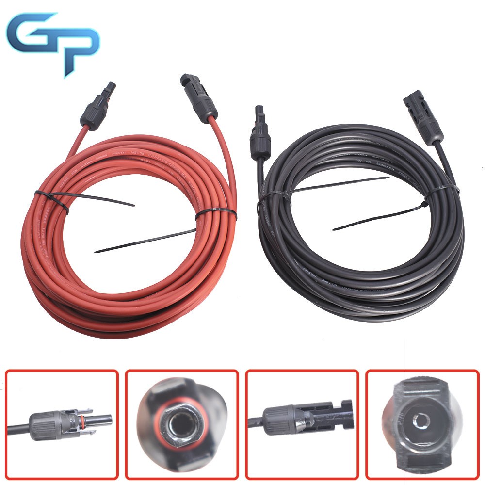 New 1 Pair 4mm²/12AWG 20ft Solar Panel Extension Cable Wire Connector Black+Red