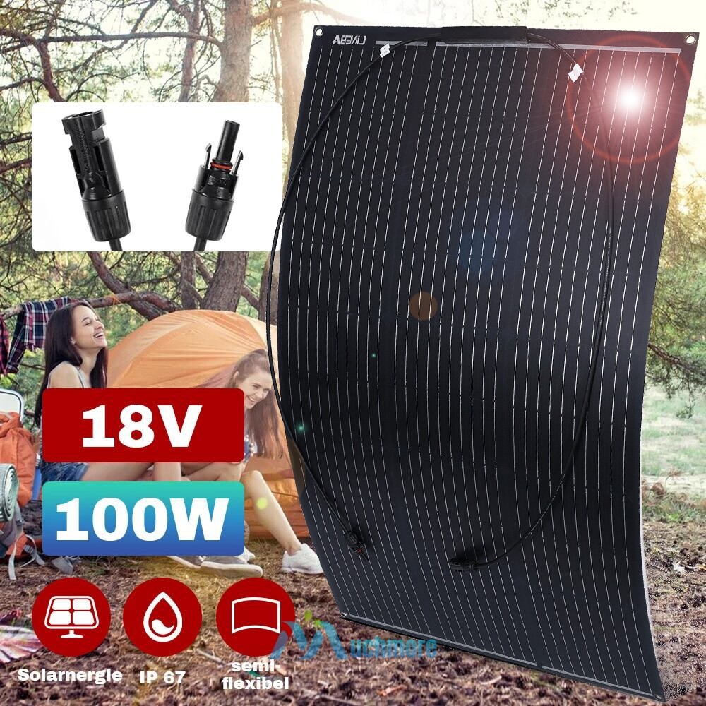 Portable 100W Flexible Solar Panel Kit RV Camping Off-Grid Rooftop w/ Controller
