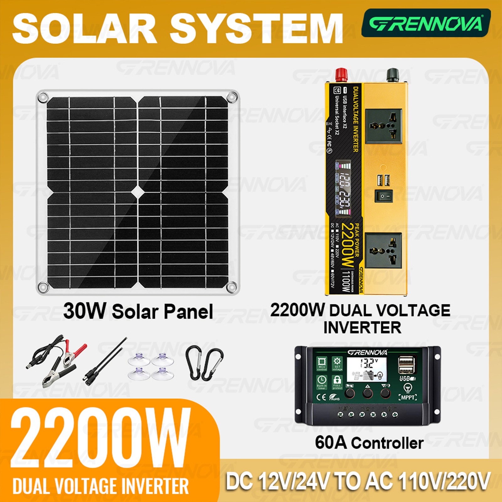 Grennova 2200W Solar Kit Real Capacity Off-Grid DIY Power System