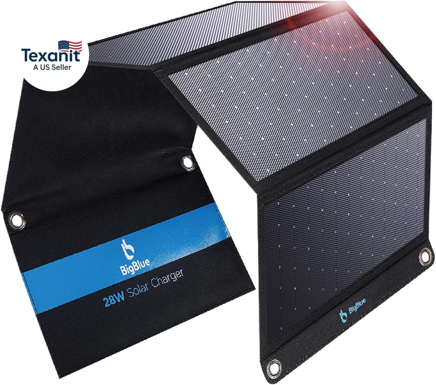 28W Solar Panel Charger with Dual USB-C and USB-A, Portable Solar Phone Charger