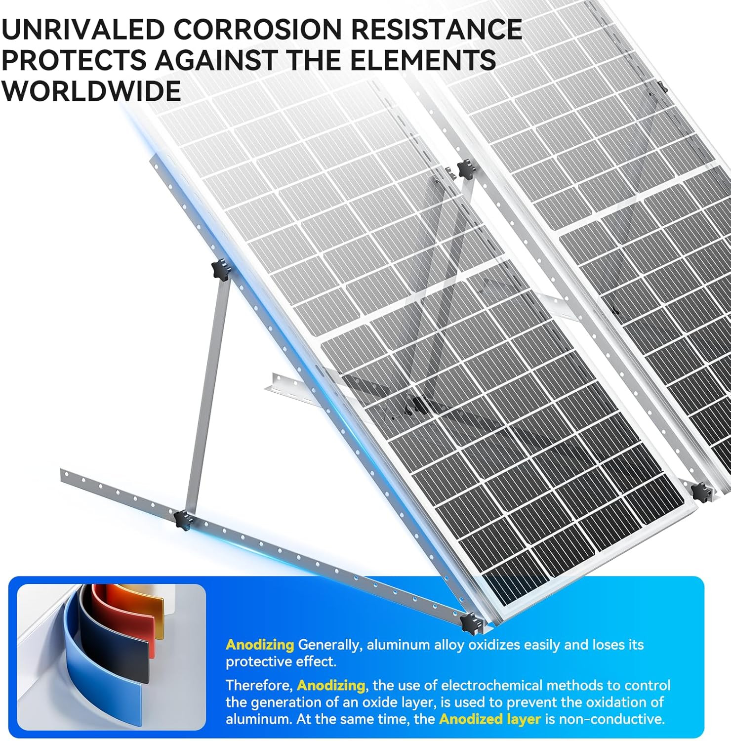4-Pack 45″ Heavy-Duty Solar Panel Mount, Adjustable 0-90° Tilt Angle Anodized Al