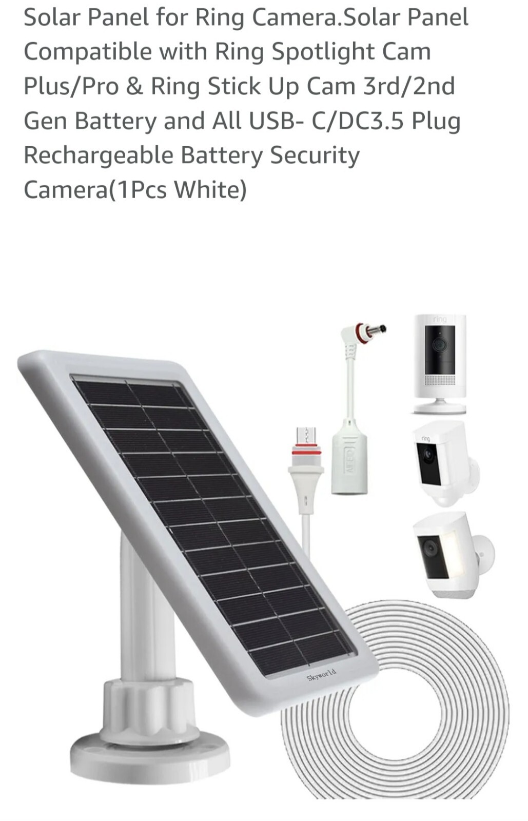 Solar Panel Charger For Ring Spotlight Camera Ring Stick Up Camera5 V 4.5 W Outp