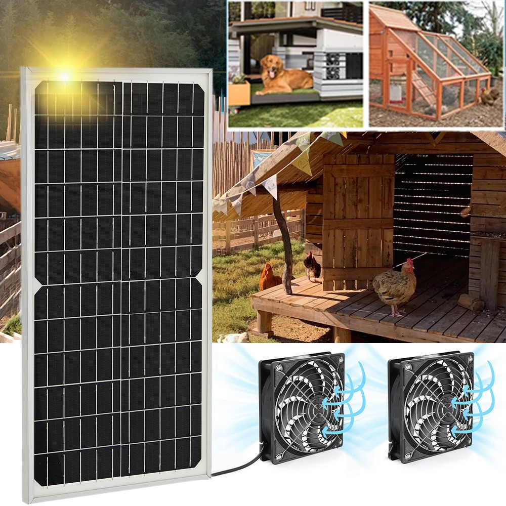 30W Solar Powered Fan/Solar Exhaust Fans for Outside/Solar Chicken Coop Dual Fan