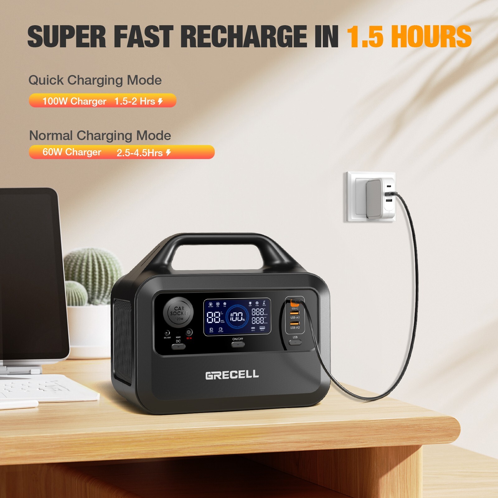Grecell 300W Power Station Portable Solar Generator Battery + 40W Panel (USED)