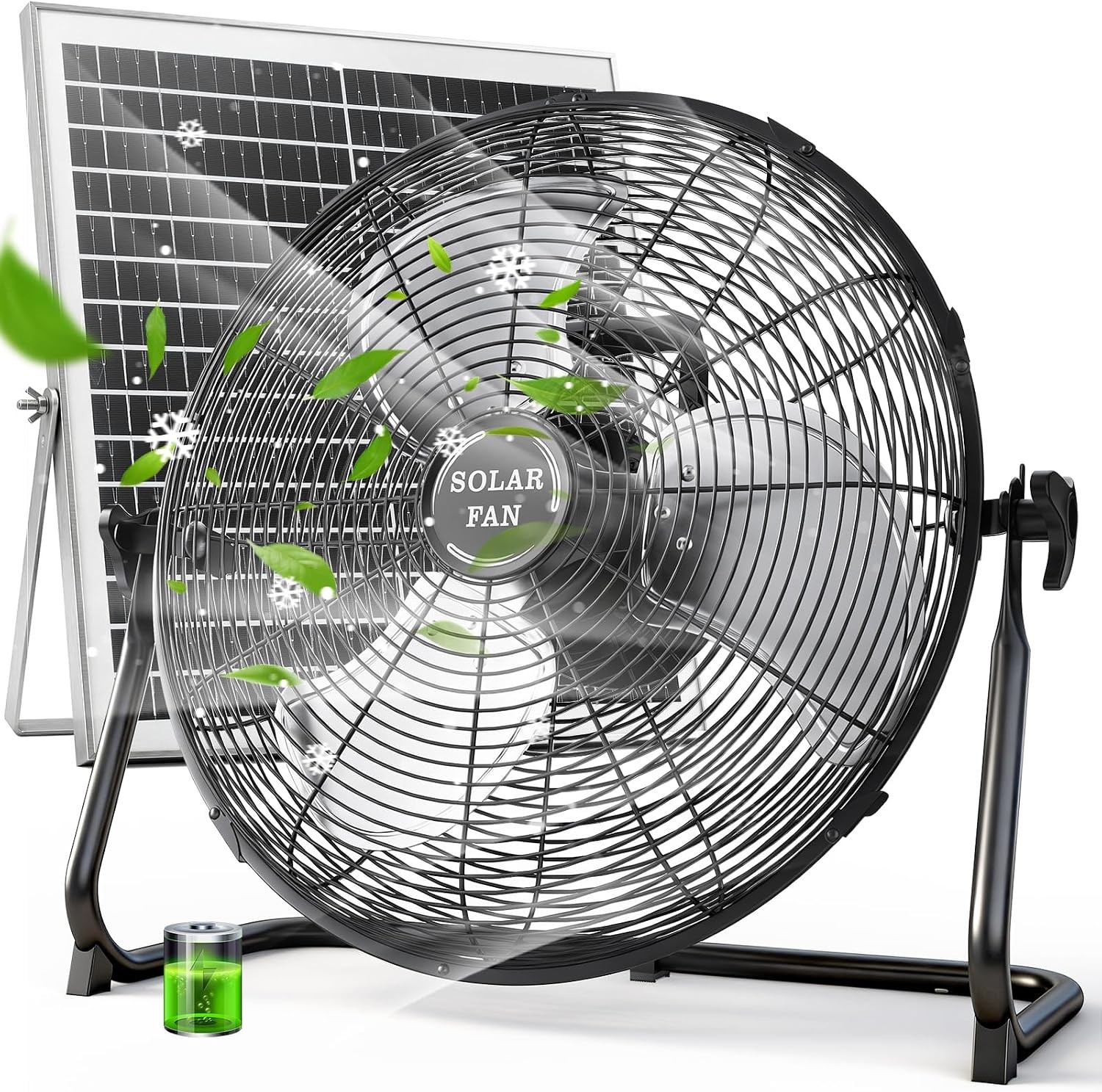 18” Solar Powered Fan W/ 30W Solar Panel Portable Solar Outdoor Floor Fan