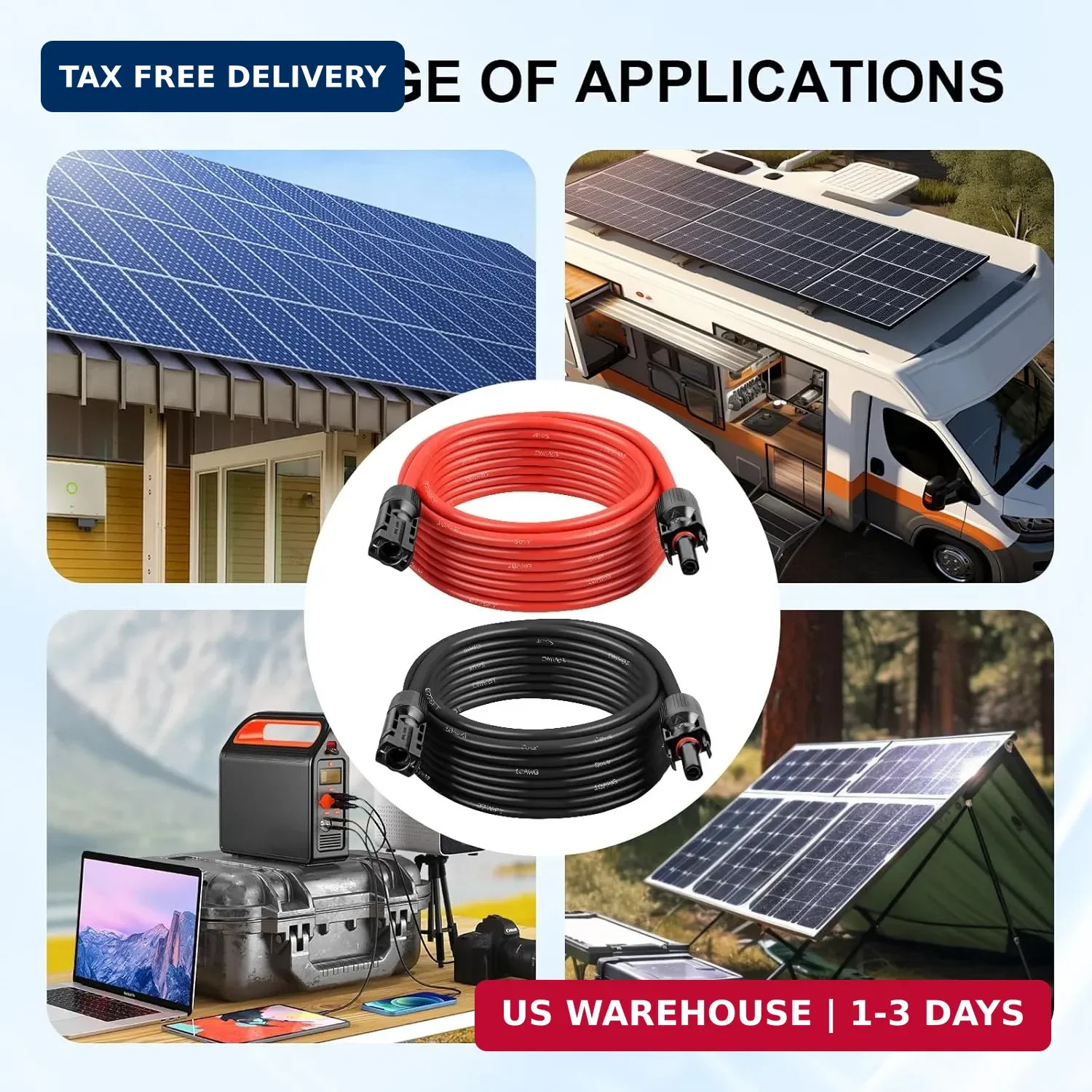 Solar Panel Extension Cable – 10AWG 25FT Solar Wire with Female & Male Waterproo