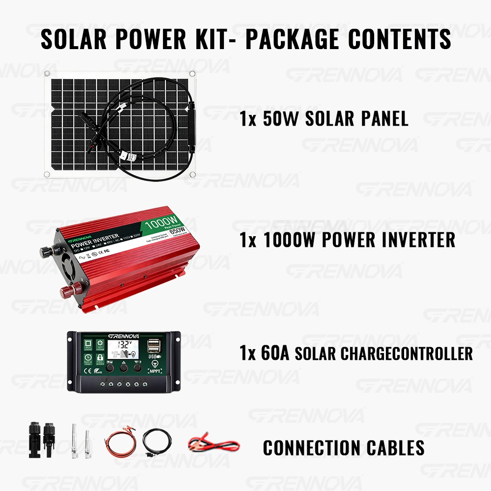 Grennova 1000W Solar Kit Real 12V To 110V/220V Power 50W Panel Complete Set
