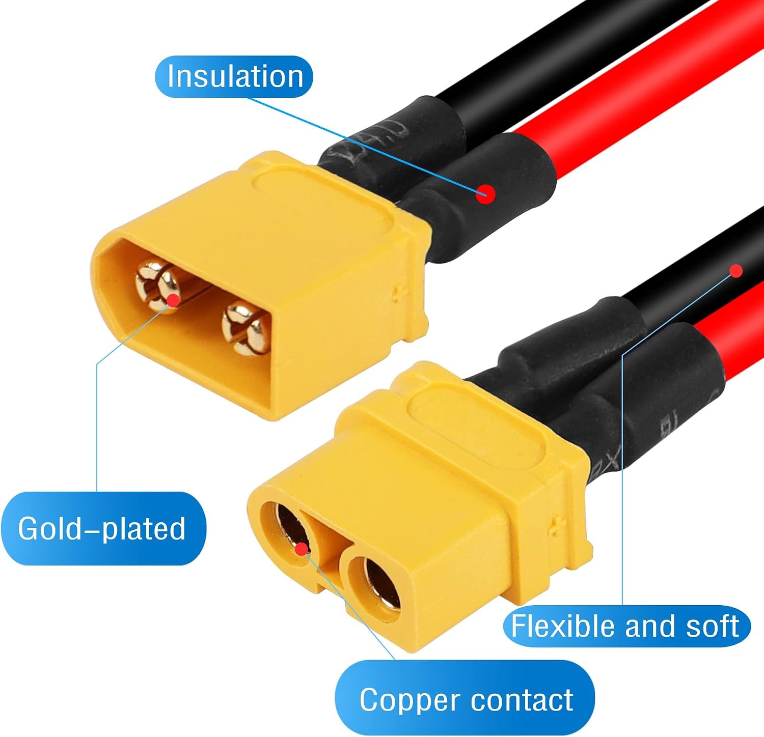 XT60 Extension Cable 12AWG 30A Male to Female RC Battery Power Cord 1M